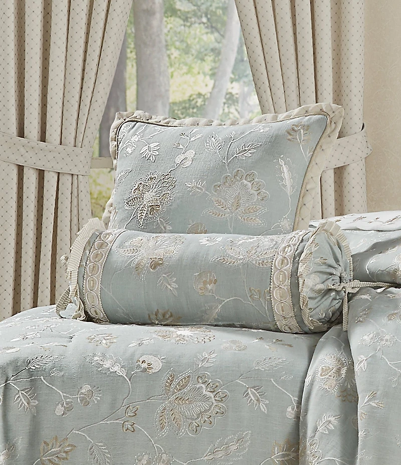 J. Queen New York Garden View Floral Embroidery Square Pillow