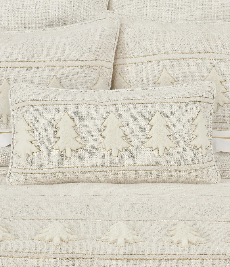 J. Queen New York Holiday Collection All that Glitters Appliqued Faux-Fur Christmas Trees Outlined Boudoir Pillow