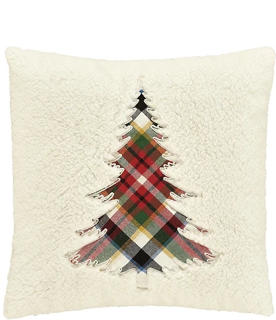 J. Queen New York Holiday Collection Christopher Plaid Appliqued Christmas Shaped Tree Reversible Square Pillow