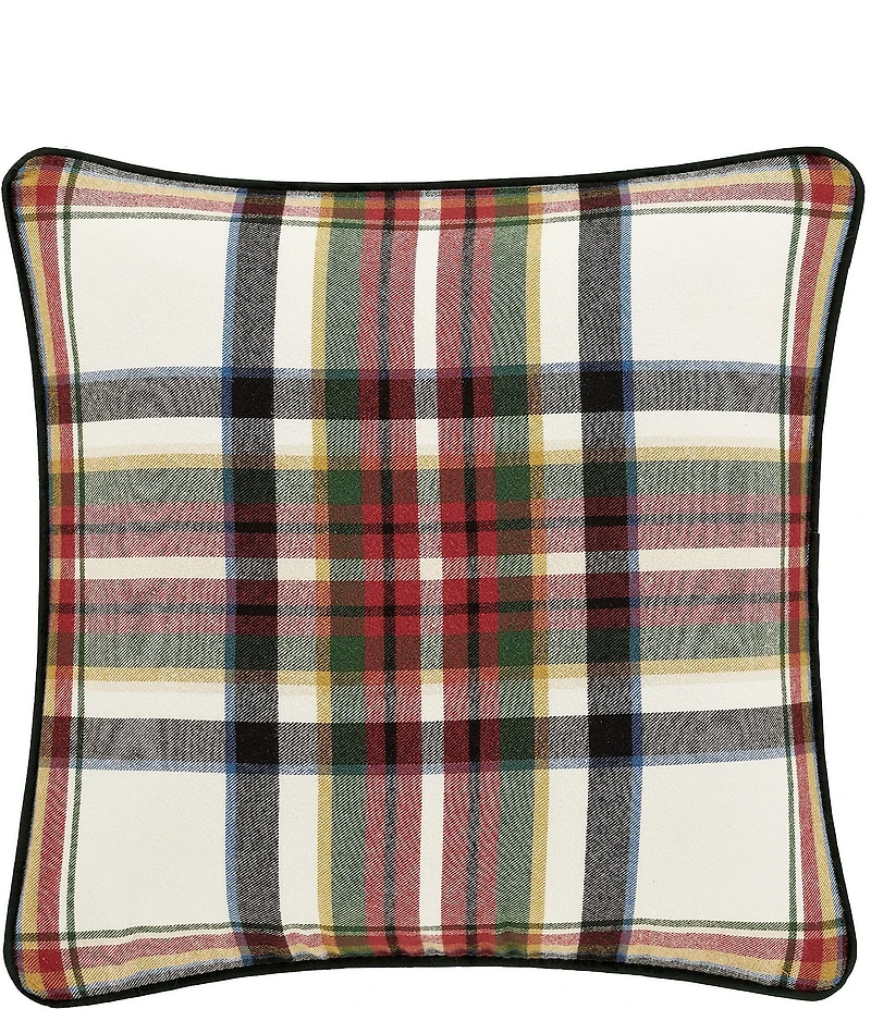 J. Queen New York Holiday Collection Christopher Plaid Pattern Appliqued In The Center Reversible Square Pillow