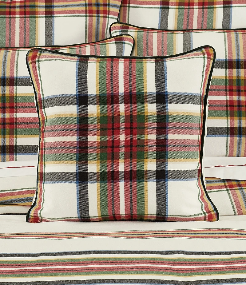 J. Queen New York Holiday Collection Christopher Plaid Pattern Appliqued In The Center Reversible Square Pillow