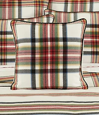 J. Queen New York Holiday Collection Christopher Plaid Pattern Appliqued In The Center Reversible Square Pillow