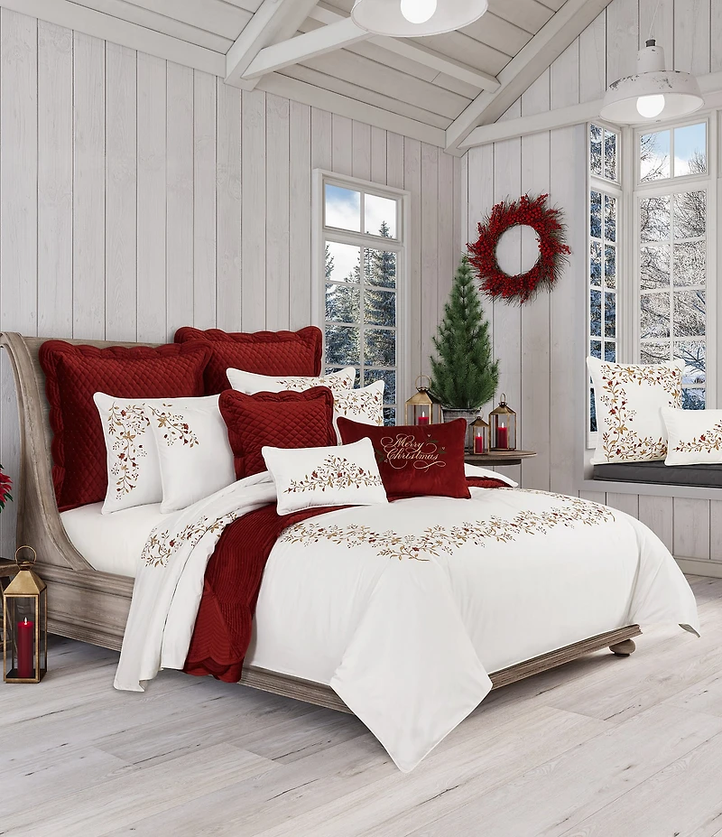 J. Queen New York Holiday Collection Juniper Embroidered 20-Inch Square Pillow