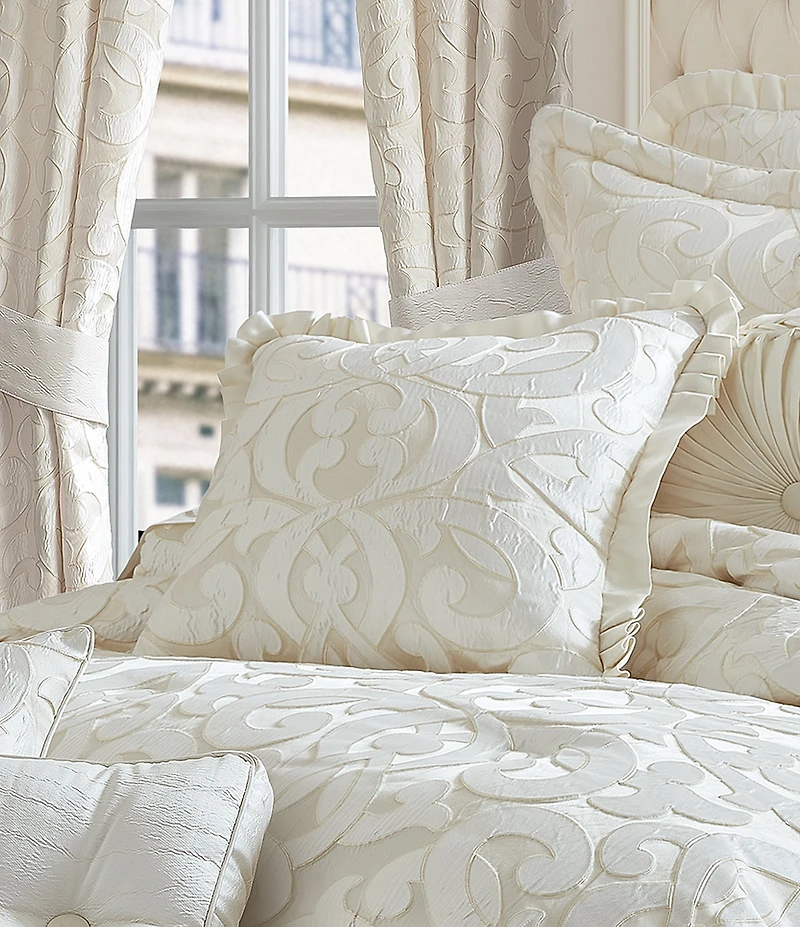 J. Queen New York La Boheme Damask Flanged Embellished Square Pillow