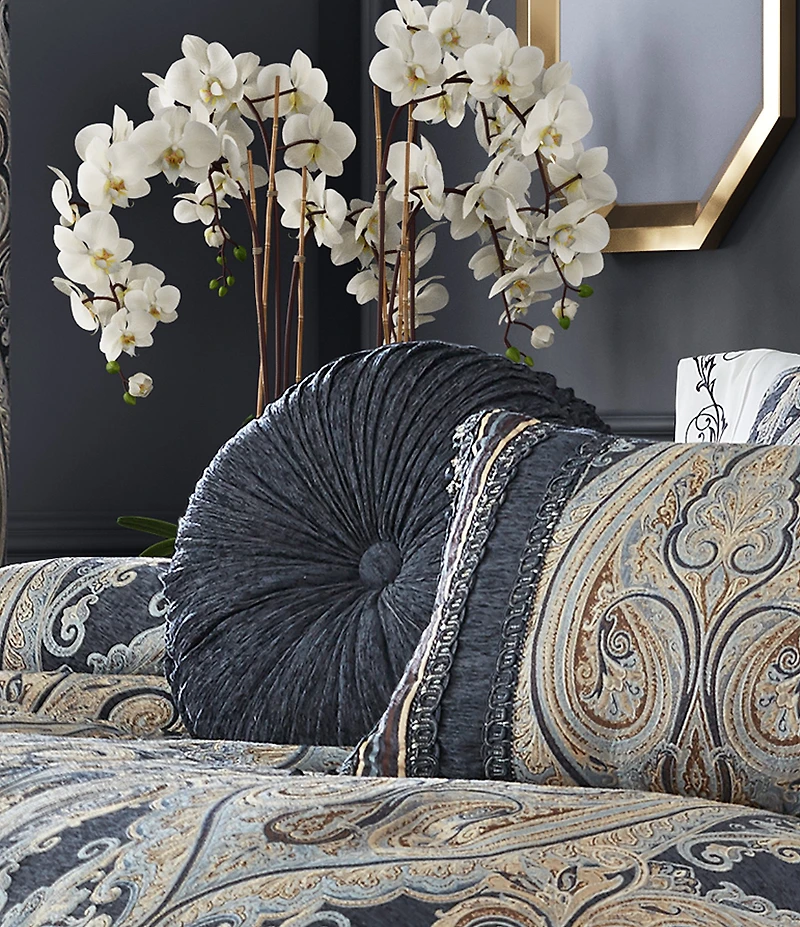 J. Queen New York Luciana Indigo Tufted Round Pillow