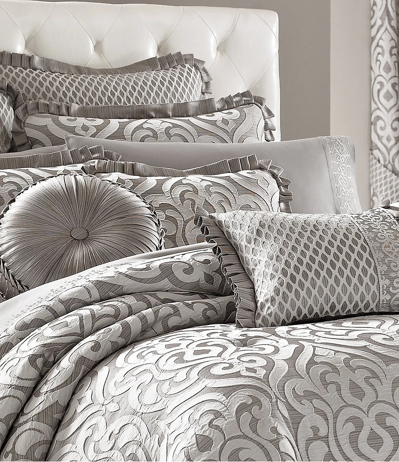 J. Queen New York Luxembourg Silver Tufted Round Pillow