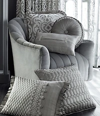 J. Queen New York Luxembourg Silver Tufted Round Pillow