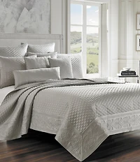 J. Queen New York Lyndon Damask Embroidered Matte Satin Quilted Boudoir Pillow