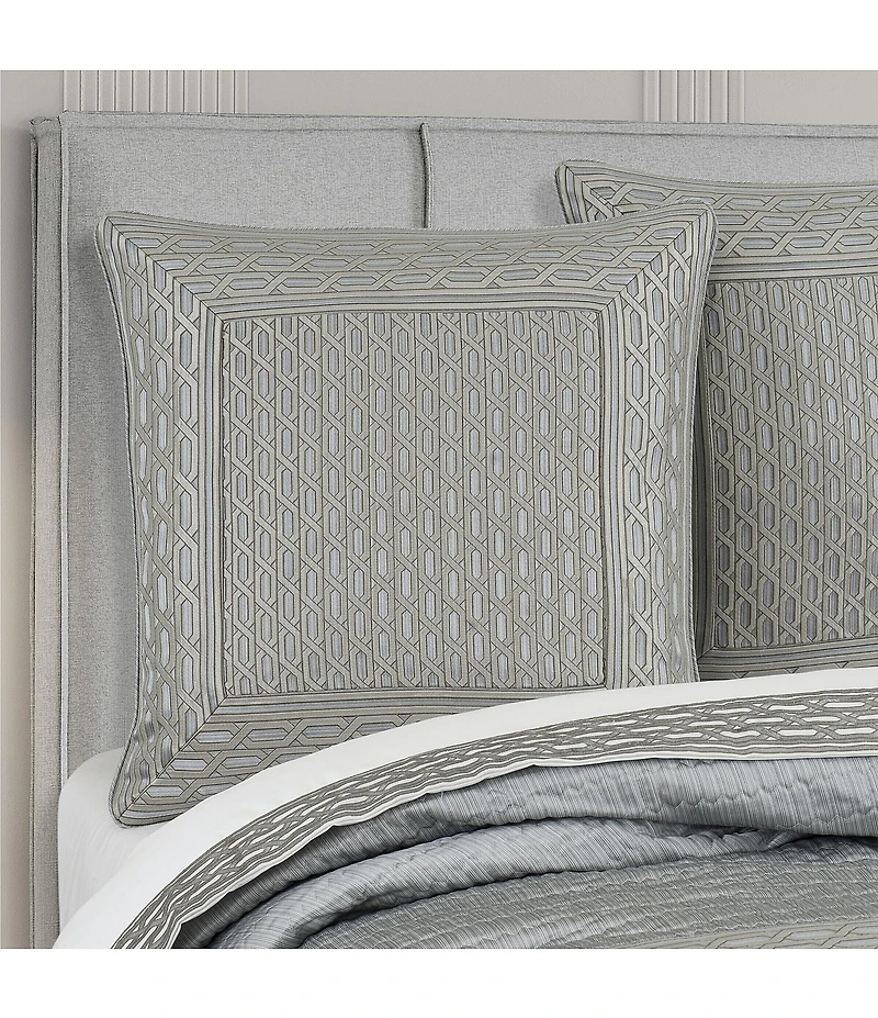 J. Queen New York Metropolitan Woven Geometric Framed Pattern Reversible Euro Sham