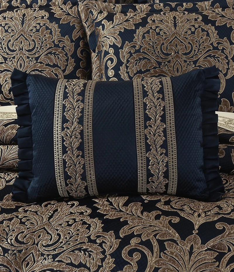 J. Queen New York Monte Carlo Woven Damask Pleated Flange Reversible Boudoir Pillow