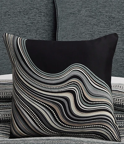 J. Queen New York Parallel Abstract Wave Embroidered Pattern Decorative Square Pillow
