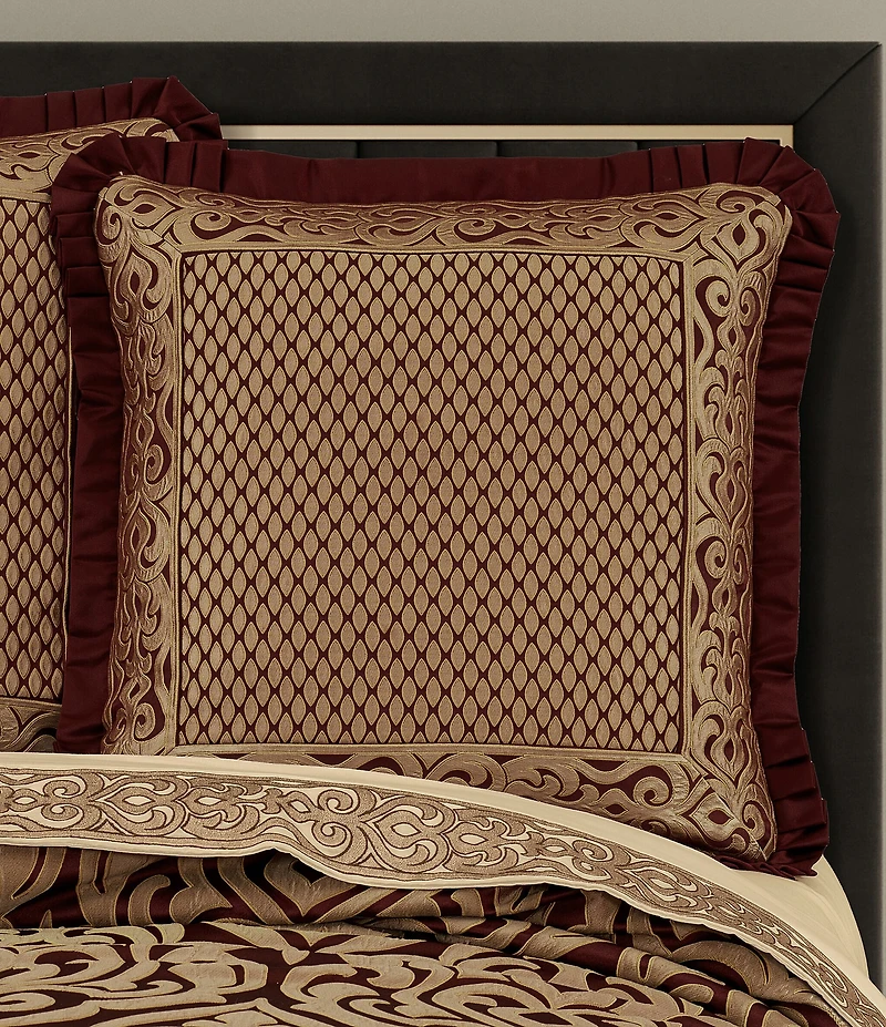 J. Queen New York Renzo Gold Print Flange Pleated Trim Reversible Euro Sham