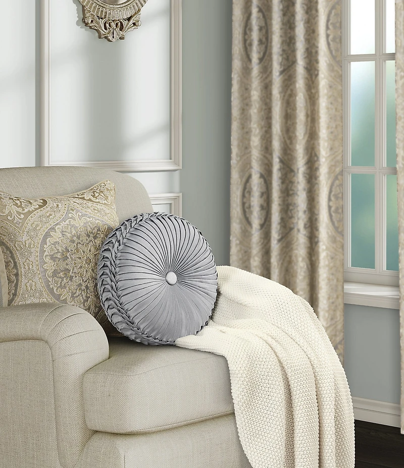 J. Queen New York Romero Button-Tufted Pleated Round Pillow