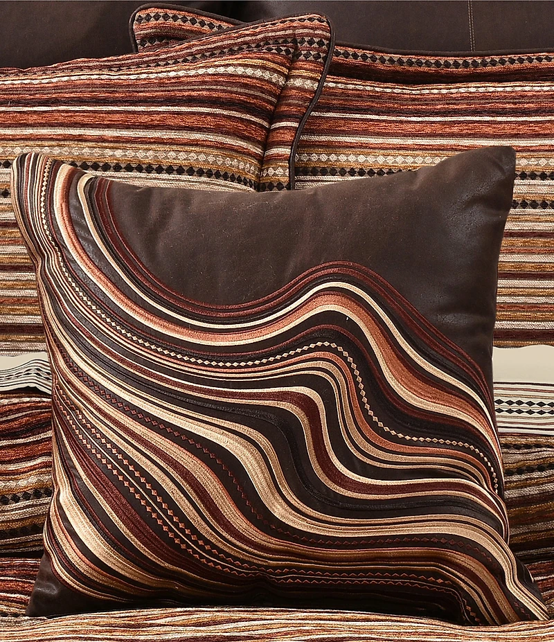J. Queen New York Sundance Wavy Embroidered Striped Square Embellished Decorative Throw Pillow