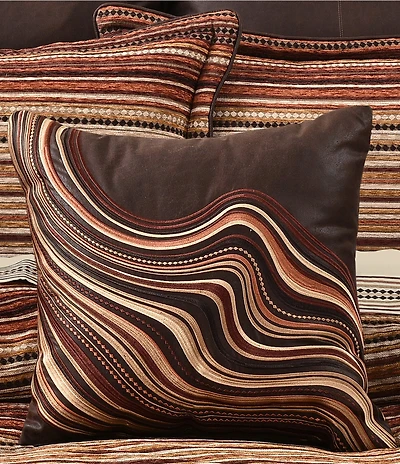 J. Queen New York Sundance Wavy Embroidered Striped Square Embellished Decorative Throw Pillow