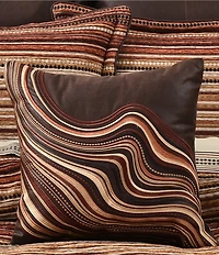 J. Queen New York Sundance Wavy Embroidered Striped Square Embellished Decorative Throw Pillow