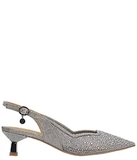 J. Renee Aleksa Glitter Embellished Fabric Mesh Slingback Kitten Heel Dress Pumps