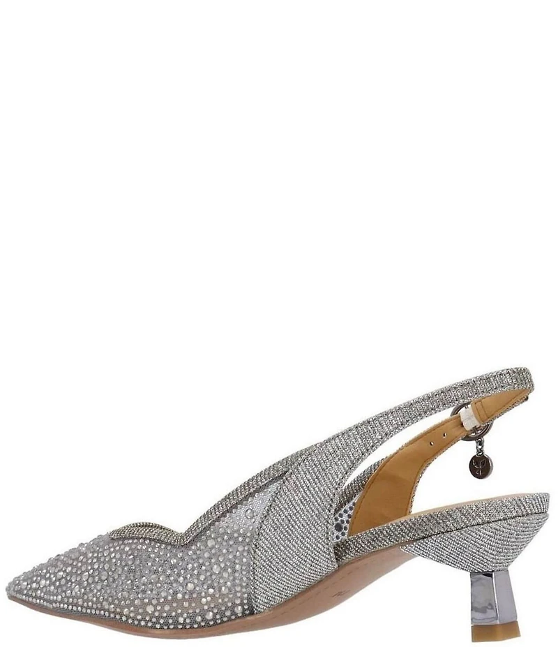 J. Renee Aleksa Glitter Embellished Fabric Mesh Slingback Kitten Heel Dress Pumps