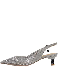 J. Renee Aleksa Glitter Embellished Fabric Mesh Slingback Kitten Heel Dress Pumps