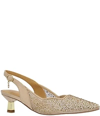 J. Renee Aleksa Satin Rhinestone Mesh Slingback Kitten Heel Dress Pumps