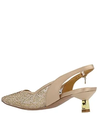 J. Renee Aleksa Satin Rhinestone Mesh Slingback Kitten Heel Dress Pumps