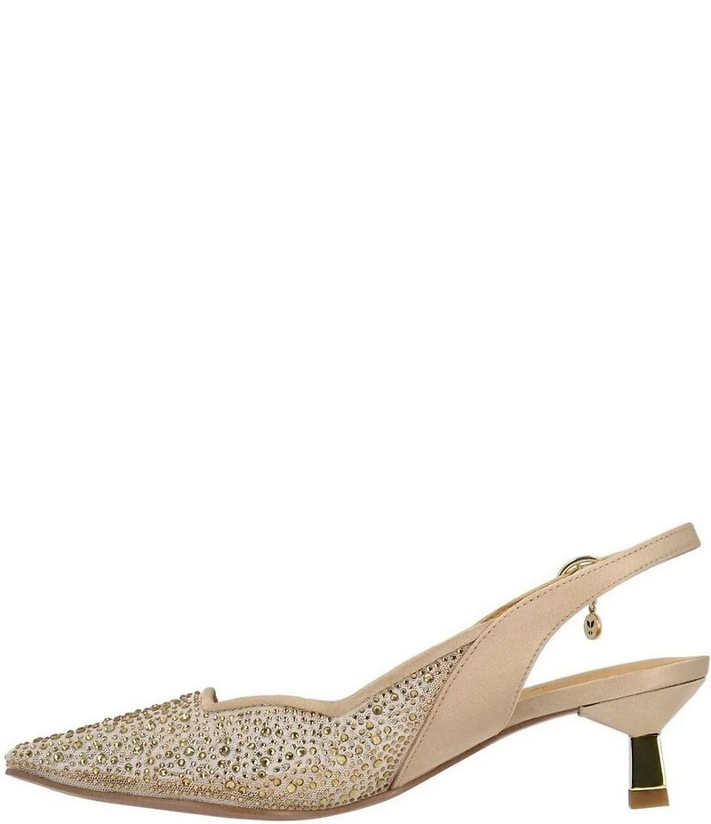 J. Renee Aleksa Satin Rhinestone Mesh Slingback Kitten Heel Dress Pumps