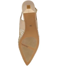 J. Renee Aleksa Satin Rhinestone Mesh Slingback Kitten Heel Dress Pumps