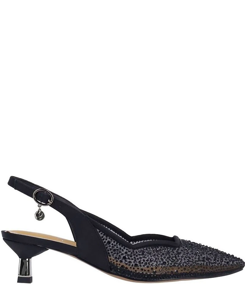 J. Renee Aleksa Satin Rhinestone Mesh Slingback Kitten Heel Dress Pumps