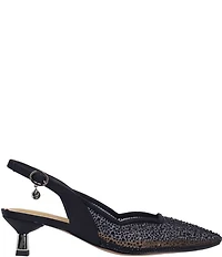 J. Renee Aleksa Satin Rhinestone Mesh Slingback Kitten Heel Dress Pumps