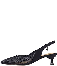 J. Renee Aleksa Satin Rhinestone Mesh Slingback Kitten Heel Dress Pumps
