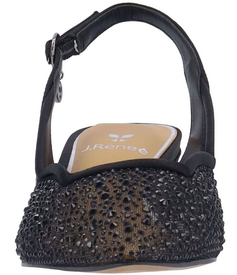 J. Renee Aleksa Satin Rhinestone Mesh Slingback Kitten Heel Dress Pumps