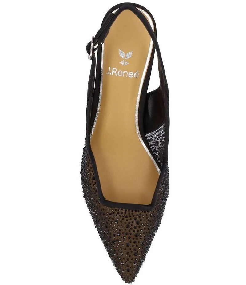 J. Renee Aleksa Satin Rhinestone Mesh Slingback Kitten Heel Dress Pumps