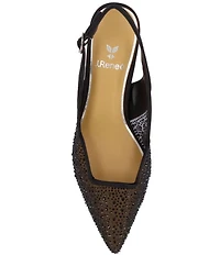 J. Renee Aleksa Satin Rhinestone Mesh Slingback Kitten Heel Dress Pumps