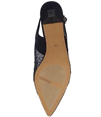 J. Renee Aleksa Satin Rhinestone Mesh Slingback Kitten Heel Dress Pumps