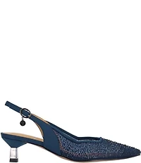 J. Renee Aleksa Satin Rhinestone Mesh Slingback Kitten Heel Dress Pumps