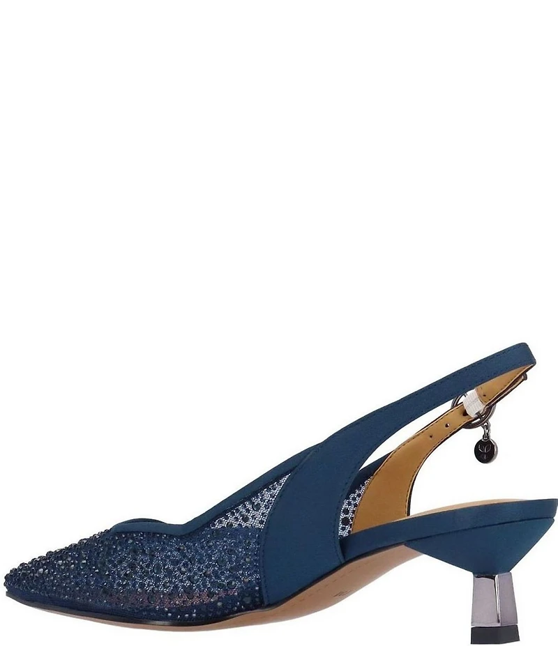 J. Renee Aleksa Satin Rhinestone Mesh Slingback Kitten Heel Dress Pumps