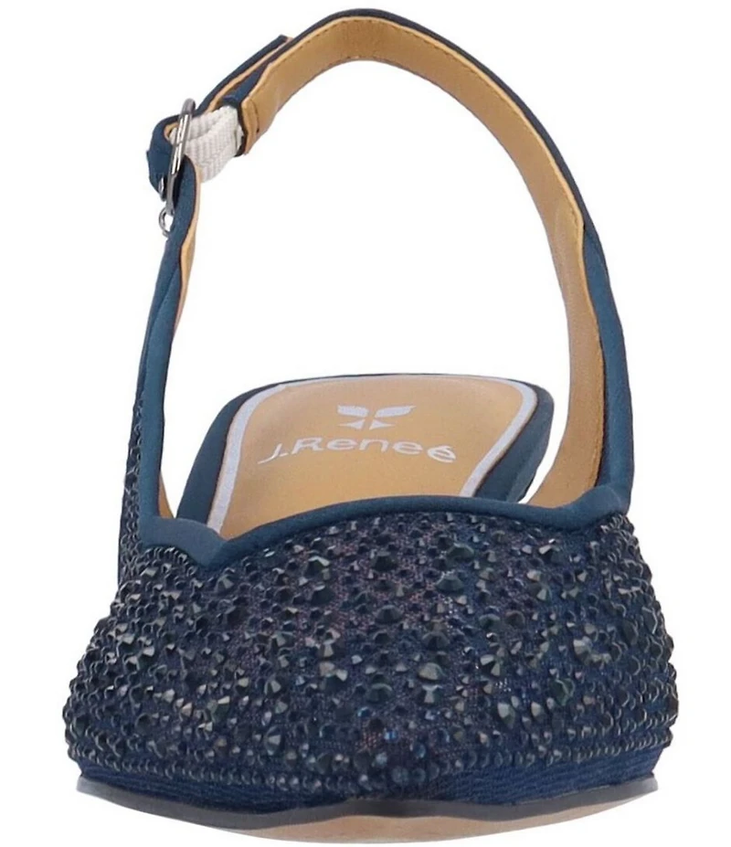 J. Renee Aleksa Satin Rhinestone Mesh Slingback Kitten Heel Dress Pumps