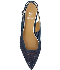 J. Renee Aleksa Satin Rhinestone Mesh Slingback Kitten Heel Dress Pumps