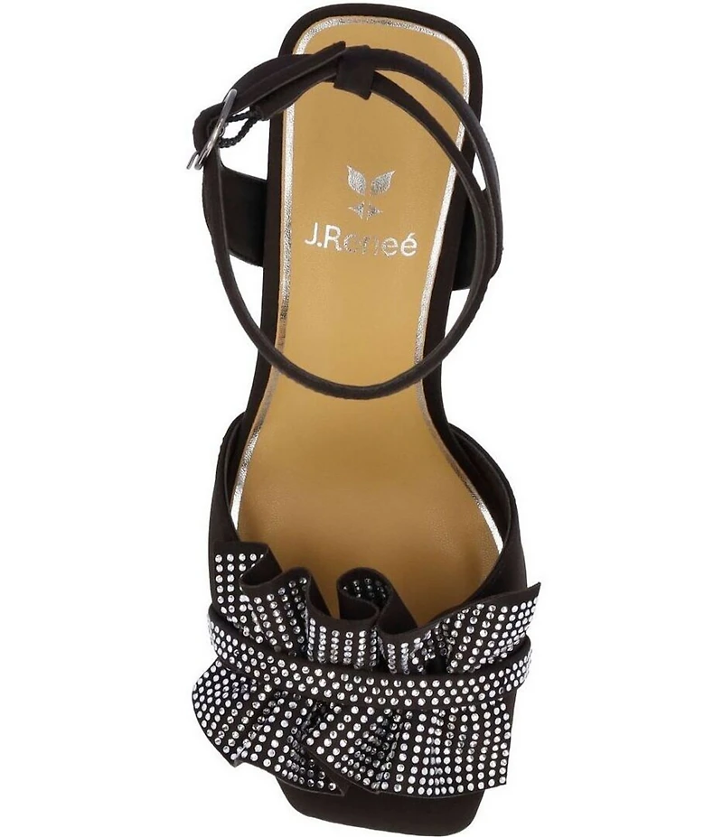 J. Renee Almita Satin Rhinestone Ruffle Ankle Strap Dress Sandals