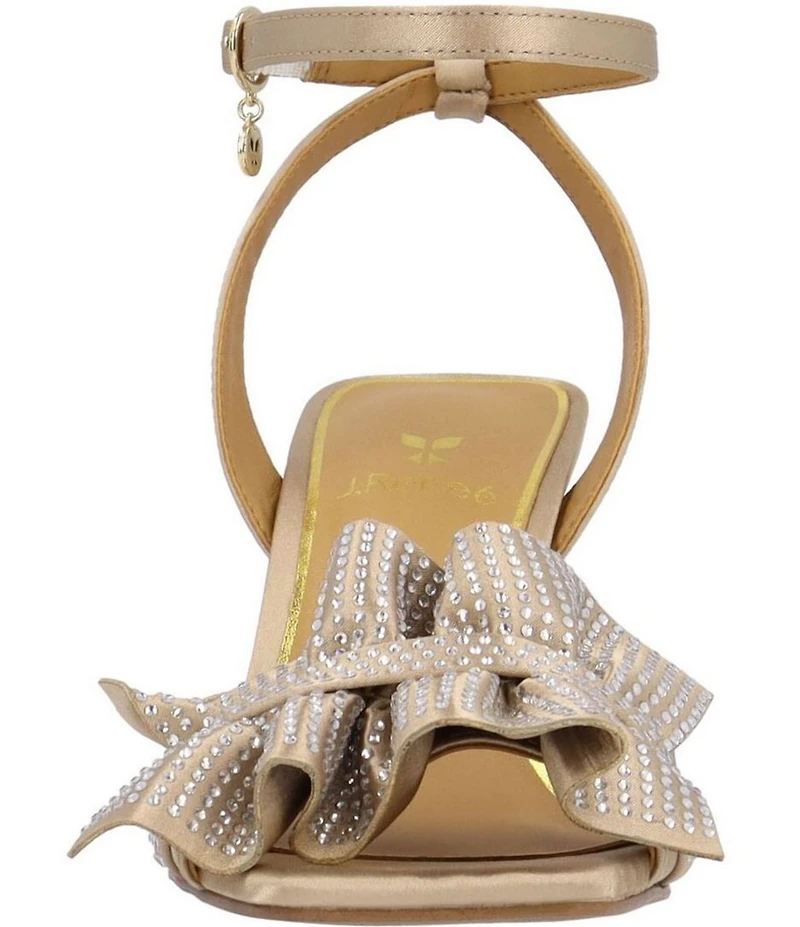 J. Renee Almita Satin Rhinestone Ruffle Ankle Strap Dress Sandals