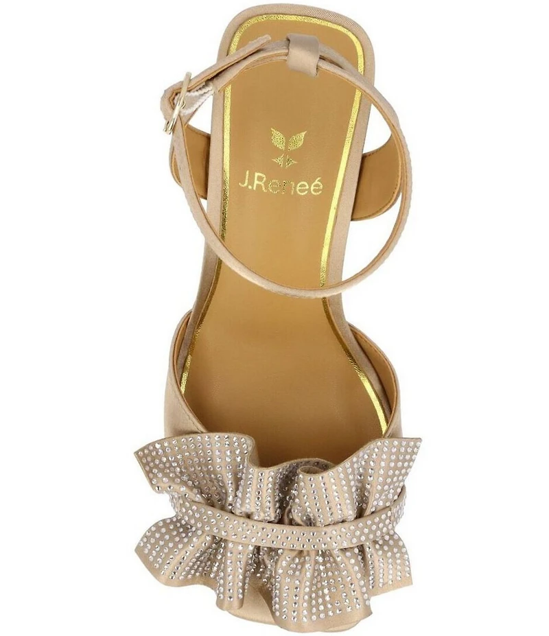J. Renee Almita Satin Rhinestone Ruffle Ankle Strap Dress Sandals