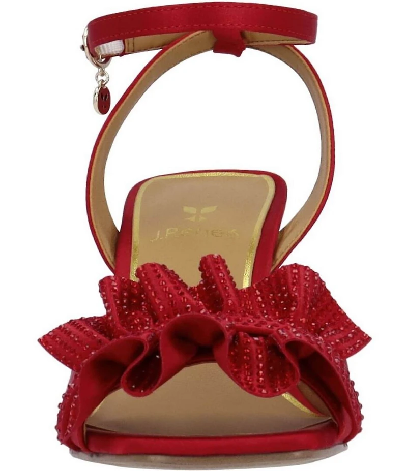 J. Renee Almita Satin Rhinestone Ruffle Ankle Strap Dress Sandals