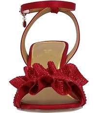 J. Renee Almita Satin Rhinestone Ruffle Ankle Strap Dress Sandals