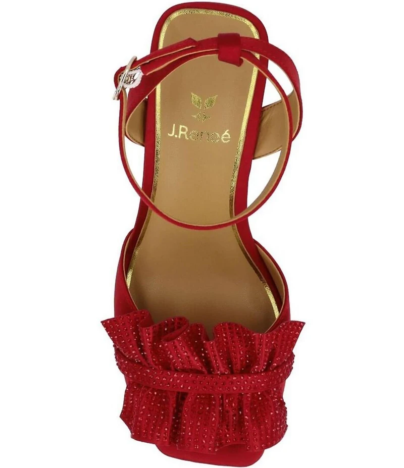J. Renee Almita Satin Rhinestone Ruffle Ankle Strap Dress Sandals