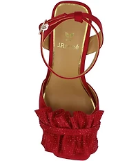 J. Renee Almita Satin Rhinestone Ruffle Ankle Strap Dress Sandals