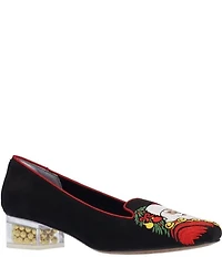 J. Renee Babbonatale Santa Embroidered Suede Square Toe Beaded Heel Pumps