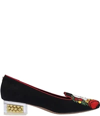 J. Renee Babbonatale Santa Embroidered Suede Square Toe Beaded Heel Pumps