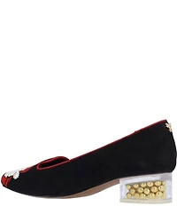 J. Renee Babbonatale Santa Embroidered Suede Square Toe Beaded Heel Pumps