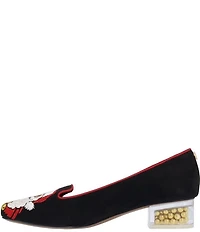 J. Renee Babbonatale Santa Embroidered Suede Square Toe Beaded Heel Pumps