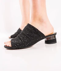 J. Renee Banan Mesh Rhinestone Slide Sandals